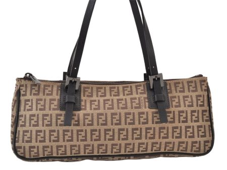 Authentic FENDI Zucchino Shoulder Hand Bag Purse Canvas Leather Brown 1449K Sale