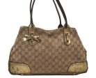 Auth GUCCI Sherry Line Princy Ribbon Tote Bag GG Canvas 163805 Brown Gold K9902 For Sale