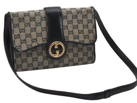 Authentic GUCCI Shoulder Cross Body Bag Purse GG Canvas Leather Navy Blue 1256K Supply