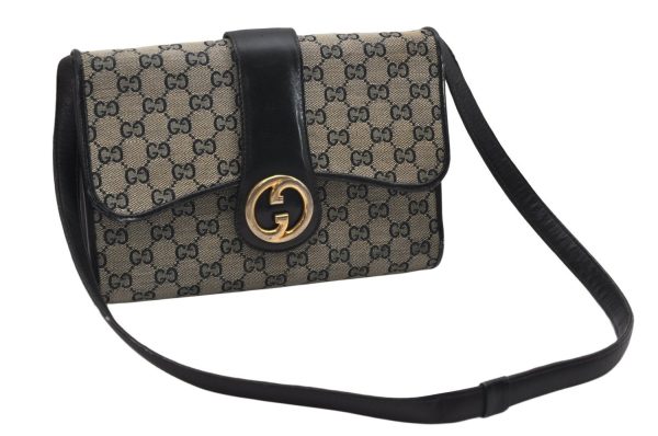 Authentic GUCCI Shoulder Cross Body Bag Purse GG Canvas Leather Navy Blue 1256K Supply