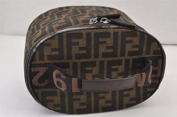 Authentic FENDI Zucca Vanity Bag Pouch Purse Canvas Leather Brown Junk 1018K Fashion