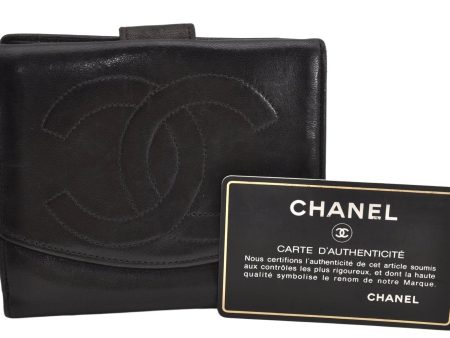 Authentic CHANEL Vintage Lamb Skin Bifold Wallet Purse Black CC 1015K Online