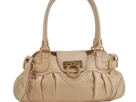 Authentic Salvatore Ferragamo Gancini Leather Shoulder Hand Bag Beige 1490K Online Sale