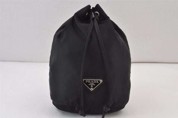 Authentic PRADA Nylon Leather Drawstring Pouch Purse Black 0994K Discount