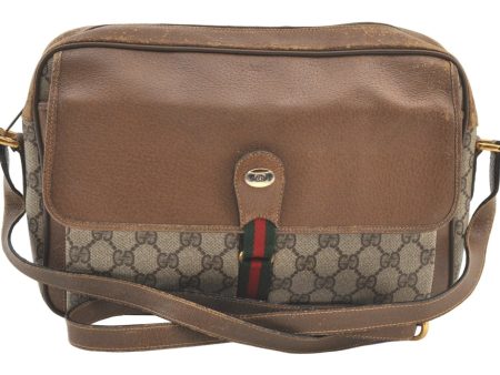 Authentic GUCCI Web Sherry Line Shoulder Bag GG PVC Leather Brown Junk 1365K Online Sale