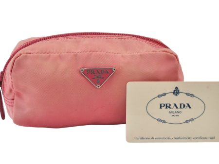 Authentic PRADA VELA Vintage Nylon Leather Pouch Purse MV175 Pink 0989K on Sale