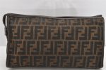 Authentic FENDI Vintage Zucca Clutch Hand Bag Purse Canvas Leather Brown 1377K For Discount