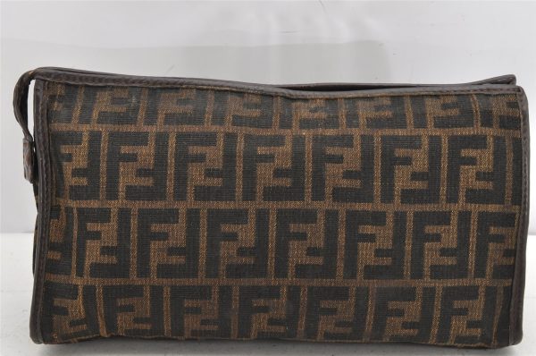 Authentic FENDI Vintage Zucca Clutch Hand Bag Purse Canvas Leather Brown 1377K For Discount