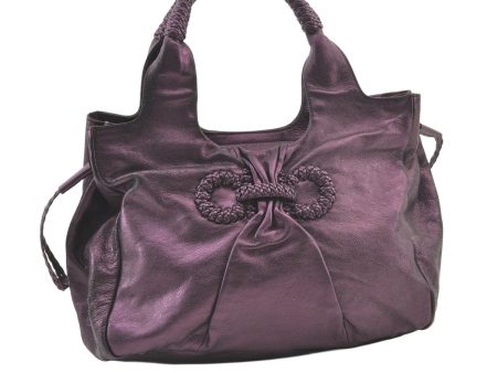 Authentic Salvatore Ferragamo Gancini Leather Shoulder Tote Bag Purple 1321K Cheap