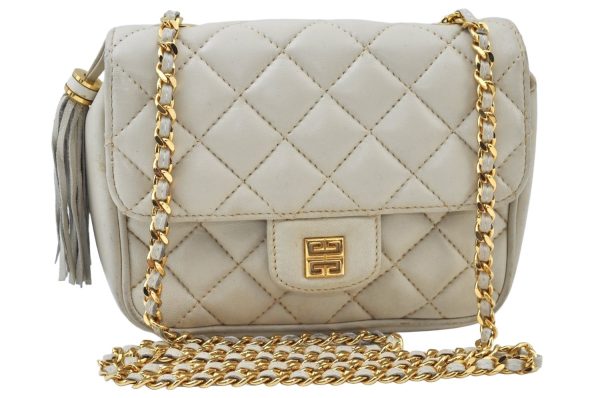 Authentic GIVENCHY Leather Shoulder Cross Body Bag Purse White K9909 For Cheap