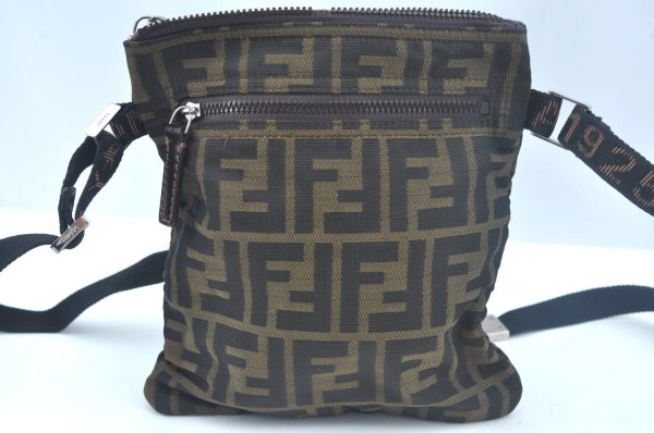 Authentic FENDI Zucca Shoulder Cross Body Bag Nylon Leather Brown Junk 1398J on Sale