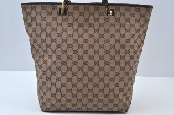 Authentic GUCCI Vintage Shoulder Tote Bag GG Canvas Leather Brown K9919 Fashion