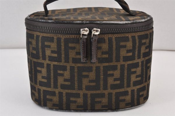 Authentic FENDI Zucca Vanity Bag Pouch Purse Canvas Leather Brown Junk 1018K Fashion