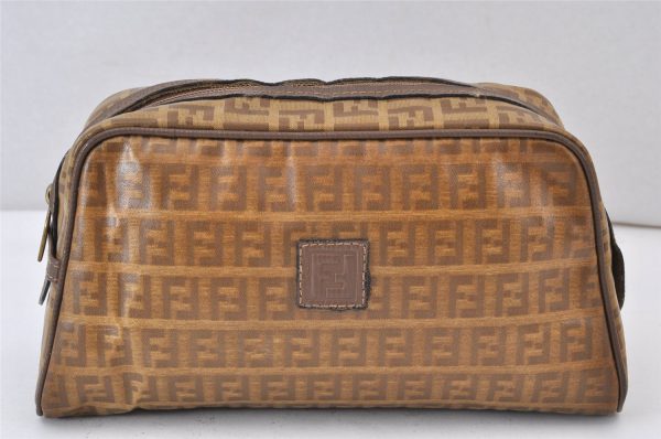 Authentic FENDI Vintage Zucchino Clutch Bag Purse PVC Leather Brown 1487K For Discount