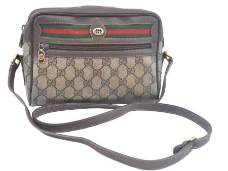 Authentic GUCCI Web Sherry Line Shoulder Cross Bag GG PVC Leather Brown K9913 Supply