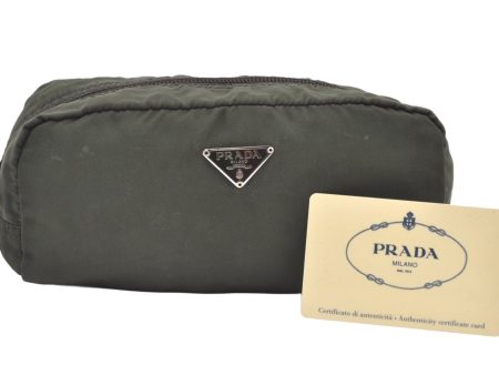 Authentic PRADA VEALA Nylon Leather Pouch Purse MV350 Khaki Green 0990K For Sale