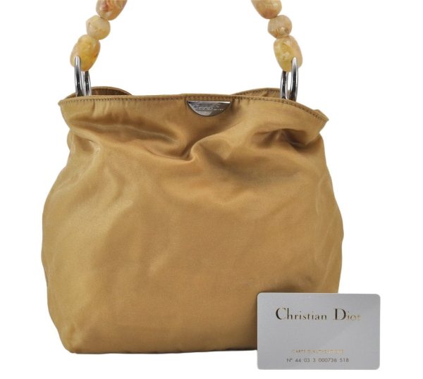 Authentic Christian Dior Maris Pearl Shoulder Hand Bag Purse Nylon Beige 1485K For Discount