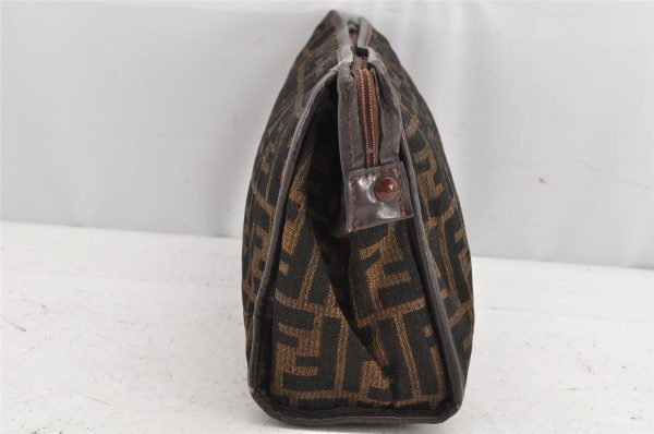 Authentic FENDI Vintage Zucca Clutch Hand Bag Purse Canvas Leather Brown 1377K For Discount