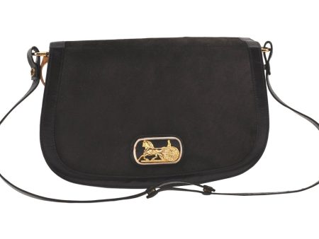 Authentic CELINE Horse Carriage Shoulder Hand Bag Suede Leather Black 1433K Discount