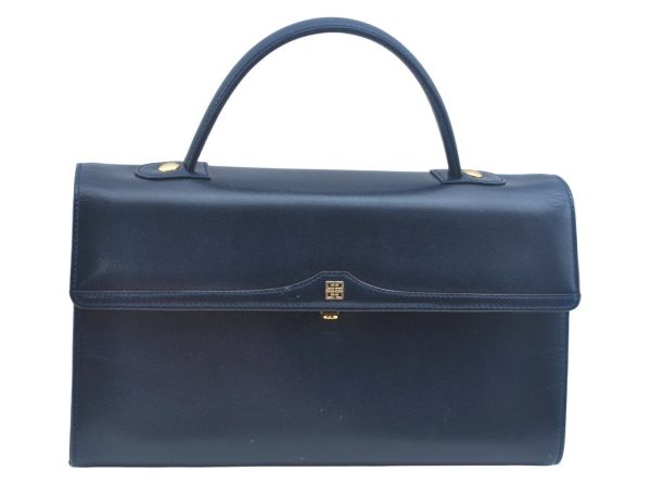 Authentic GIVENCHY Leather 2way Shoulder Hand Bag Navy Blue K9928 Cheap