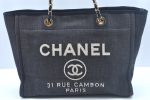 Authentic CHANEL Deauville Line CC Chain Shoulder Tote Bag Canvas Navy 1171J Online