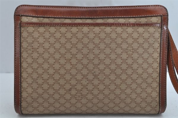 Authentic CELINE Macadam Blason Pattern Clutch Hand Bag PVC Leather Brown 1458K Cheap