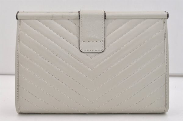 Authentic YVES SAINT LAURENT Vintage Clutch Hand Bag Purse Leather White 6148J Online now