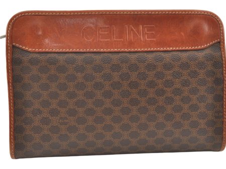 Authentic CELINE Macadam Blason Pattern Clutch Hand Bag PVC Leather Brown 9733J Online Hot Sale