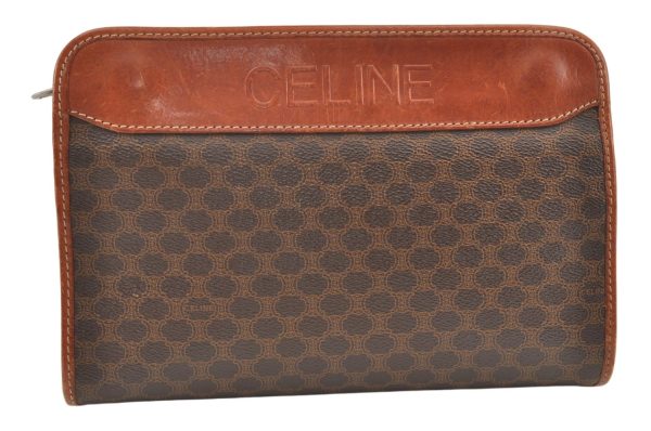 Authentic CELINE Macadam Blason Pattern Clutch Hand Bag PVC Leather Brown 9733J Online Hot Sale