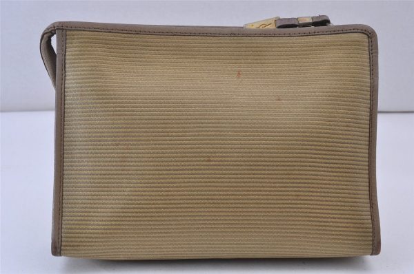 Authentic YVES SAINT LAURENT Clutch Hand Bag Purse PVC Leather Beige 1148K on Sale