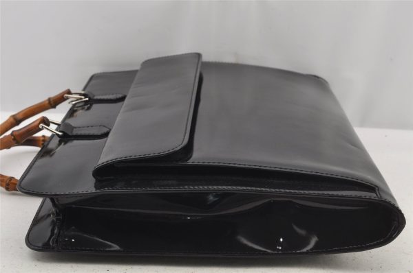 Authentic GUCCI Bamboo 2Way Shoulder Briefcase Business Bag Enamel Black 6407J For Cheap