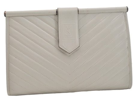 Authentic YVES SAINT LAURENT Vintage Clutch Hand Bag Purse Leather White 6148J Online now