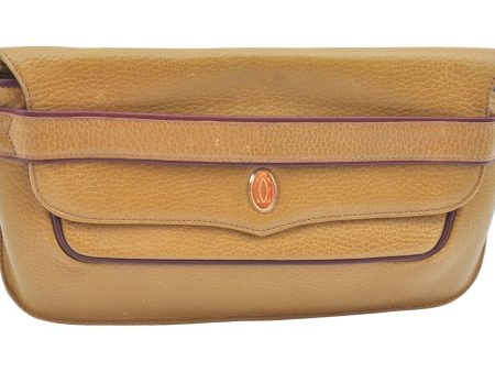 Authentic Cartier Must de Cartier Clutch Bag Leather Beige K9553 Hot on Sale