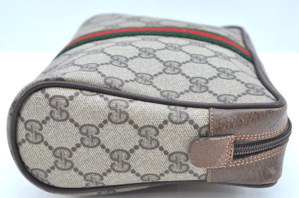 Authentic GUCCI Sherry Line Clutch Hand Bag Purse GG PVC Leather Brown K9487 Discount