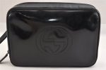 Authentic GUCCI Interlocking G Clutch Hand Bag Purse Enamel Black Junk 9272J Hot on Sale