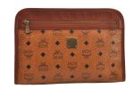 Authentic MCM Visetos Leather Vintage Clutch Hand Bag Purse Brown 6229J Discount