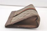 Authentic GUCCI Web Sherry Line Clutch Hand Bag Purse GG PVC Leather Brown 0694K Fashion