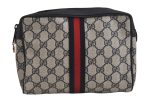 Authentic GUCCI Sherry Line Clutch Hand Bag Purse GG PVC Leather Navy Blue 6311J Supply