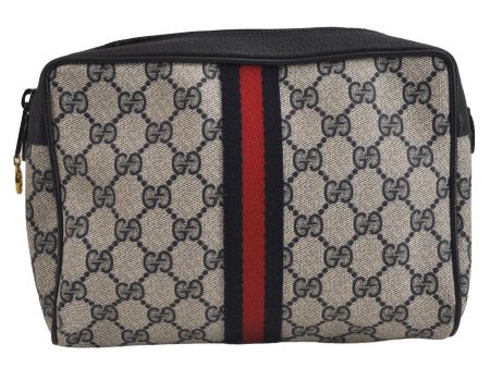 Authentic GUCCI Sherry Line Clutch Hand Bag Purse GG PVC Leather Navy Blue 6311J Supply