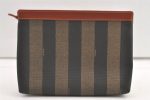 Authentic FENDI Pequin Clutch Hand Bag Purse PVC Leather Brown Black 0373K Cheap