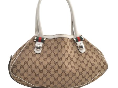 Auth GUCCI Web Sherry Line Match Ball Tote Bag GG Canvas Leather Brown 0492K For Sale