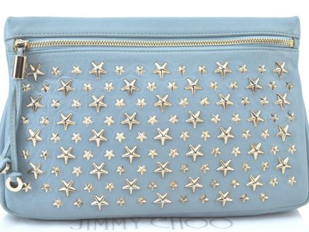 Authentic JIMMY CHOO Star Studs Leather Clutch Bag Purse LightBlue K9652 For Cheap