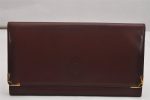 Authentic Cartier Must de Cartier Clutch Bag Leather Bordeaux Red Box 0200K Supply