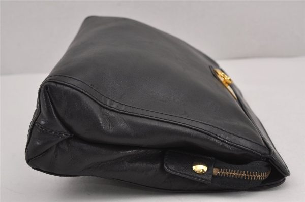 Authentic CELINE Vintage Clutch Hand Bag Purse Leather Black 8301J Online now