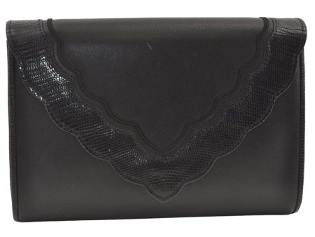 Authentic YVES SAINT LAURENT Clutch Hand Shoulder Bag Purse Leather Black 9361J Cheap