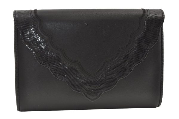 Authentic YVES SAINT LAURENT Clutch Hand Shoulder Bag Purse Leather Black 9361J Cheap