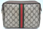 Authentic GUCCI Sherry Line Clutch Hand Bag Purse GG PVC Leather Brown K9487 Discount