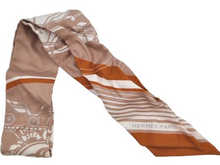 Authentic HERMES Twilly Scarf  EX-LIBRIS  Silk Brown 6263J Online now