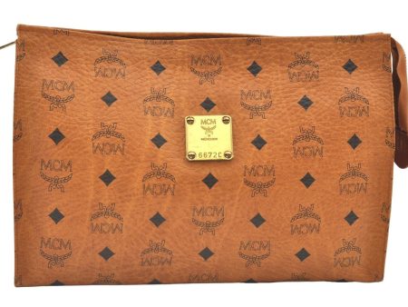 Authentic MCM Vintage Visetos Leather Clutch Hand Bag Purse Brown 1029K Discount