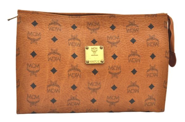 Authentic MCM Vintage Visetos Leather Clutch Hand Bag Purse Brown 1029K Discount